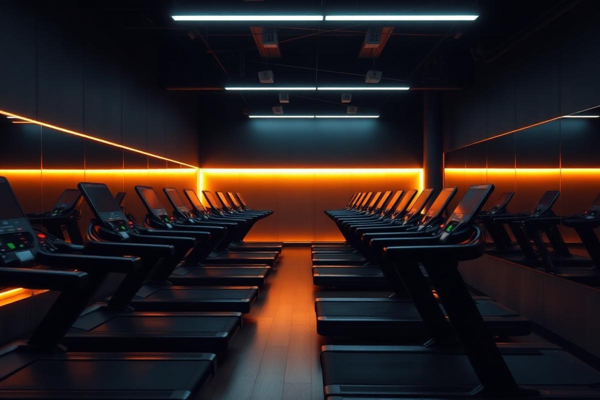Conditioning row of treadmills at Space Gym
