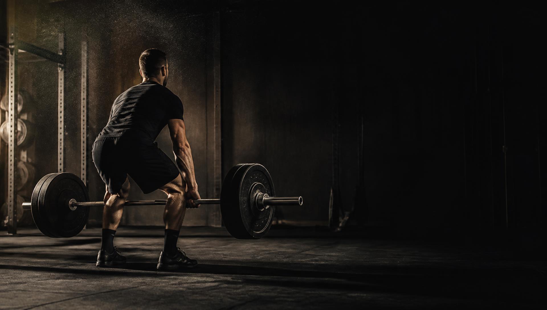 Lifter pulling a loaded barbell on the Space Gym platform
