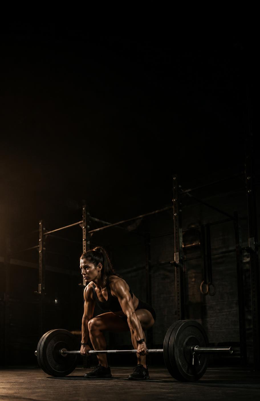 Lifter pulling a loaded barbell on the Space Gym platform